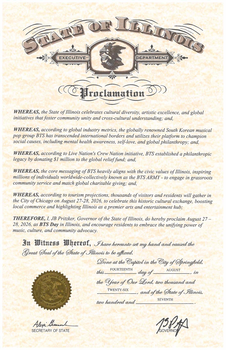 Illinois Declares BTS Day for Chicago Concert, Celebrating Global Impact